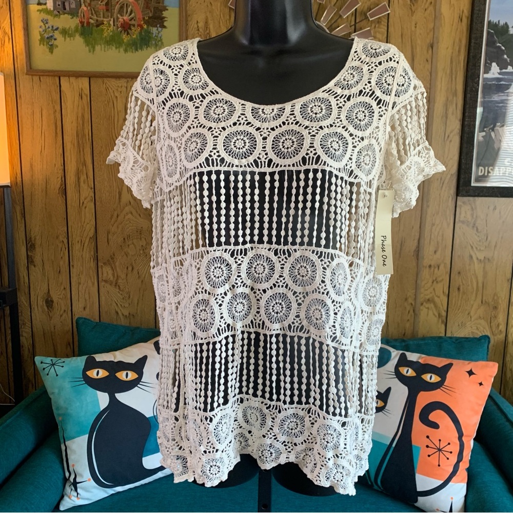 Phase One Crochet Knit Lace Top NWT